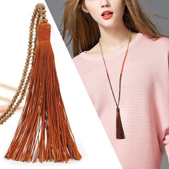 LONG CRYSTAL—SILK TASSEL PENDANT NECKLACES!! GORGEOUS & EXCELLENT QUALITY!! BNWT - Picture 4 of 8